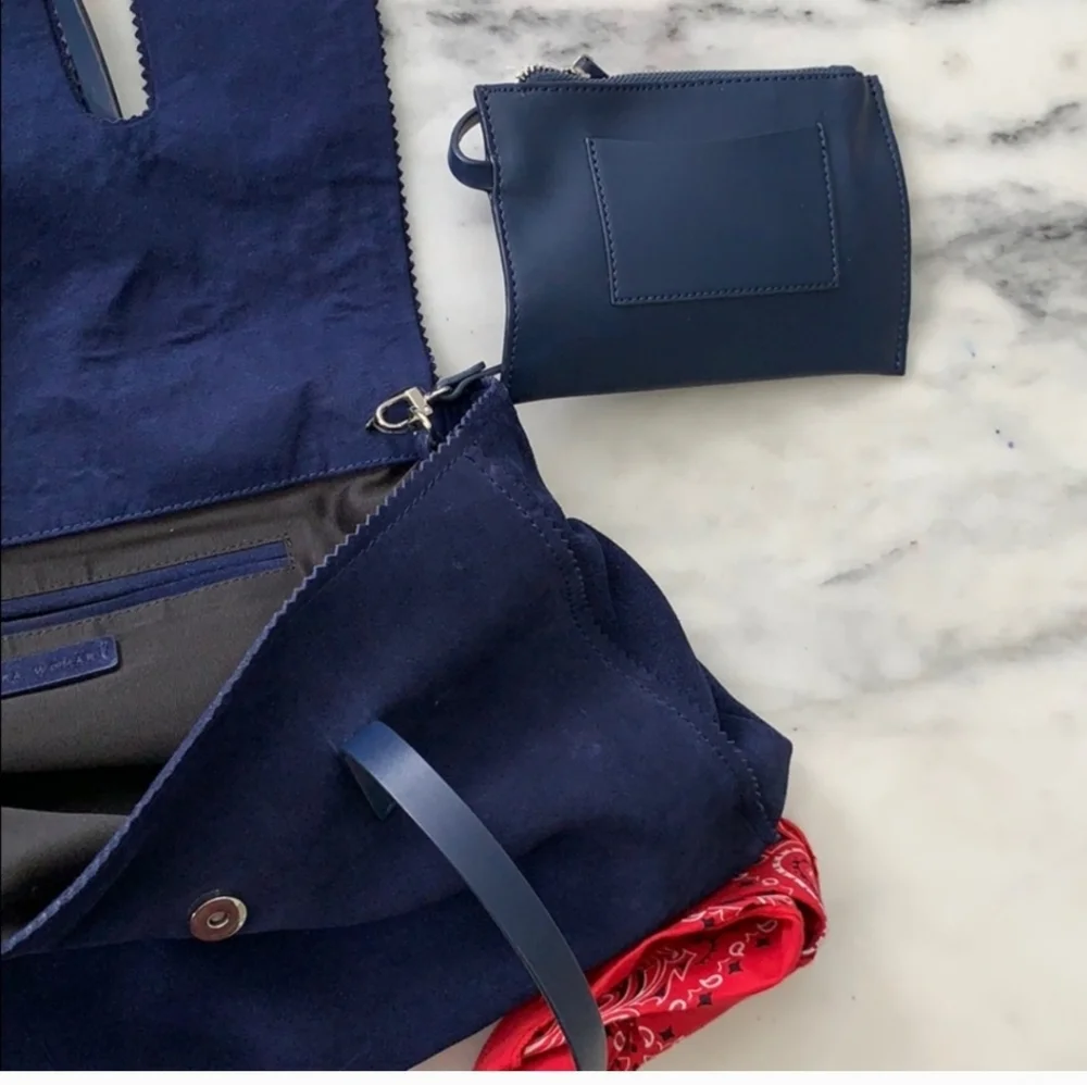Zara Navy Blue Satchel with Red Scarf Accent does not have the red cloth - Picture 8 of 12